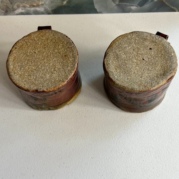 Studio Art x 2 Mugs 3 5/8" Stoneware Toned Red & Brown Brutalist Rustic - Picture 8 of 12